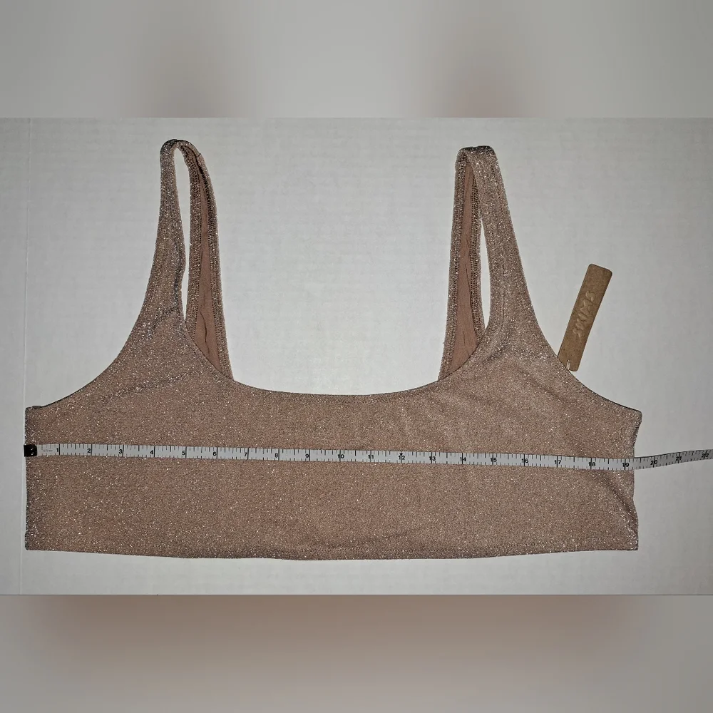 ❤️NWT SKIMS 2 Piece Glitter Swim Scoop neck top thong Bikini Set Nude SIENNA 3X
